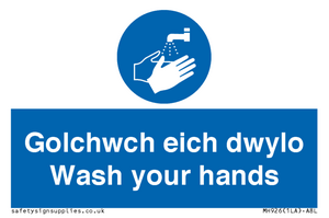 golchwch eich dwylo / wash your hands - safety sign
